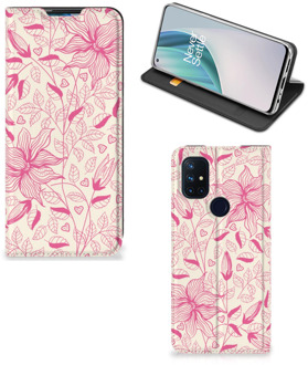 B2Ctelecom Magnet Case OnePlus Nord N10 5G Telefoon Hoesje Roze Bloemen