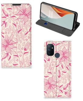 B2Ctelecom Magnet Case OnePlus Nord N100 Telefoon Hoesje Roze Bloemen