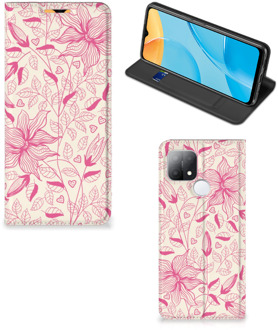 B2Ctelecom Magnet Case OPPO A15 Telefoon Hoesje Roze Bloemen