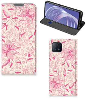 B2Ctelecom Magnet Case OPPO A73 5G Telefoon Hoesje Roze Bloemen