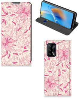 B2Ctelecom Magnet Case OPPO A74 4G Telefoon Hoesje Roze Bloemen