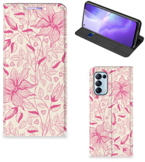 B2Ctelecom Magnet Case OPPO Find X3 Lite Telefoon Hoesje Roze Bloemen