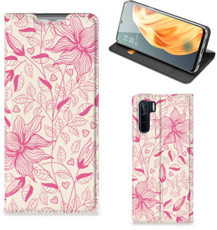 B2Ctelecom Magnet Case OPPO Reno3 | A91 Telefoon Hoesje Roze Bloemen