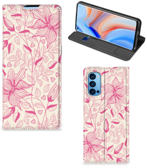 B2Ctelecom Magnet Case OPPO Reno4 Pro 5G Telefoon Hoesje Roze Bloemen