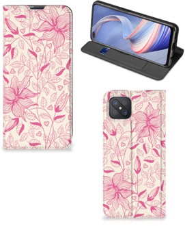 B2Ctelecom Magnet Case OPPO Reno4 Z 5G Telefoon Hoesje Roze Bloemen