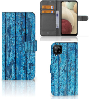 B2Ctelecom Magnet Case Samsung Galaxy A12 Telefoonhoesje Wood Blue