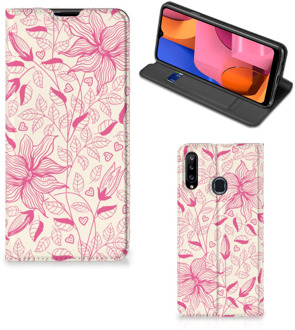 B2Ctelecom Magnet Case Samsung Galaxy A20s Telefoon Hoesje Roze Bloemen