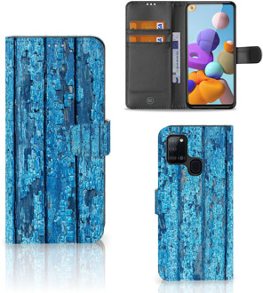 B2Ctelecom Magnet Case Samsung Galaxy A21s Telefoonhoesje Wood Blue