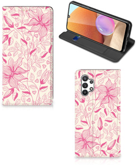 B2Ctelecom Magnet Case Samsung Galaxy A32 4G Telefoon Hoesje Roze Bloemen