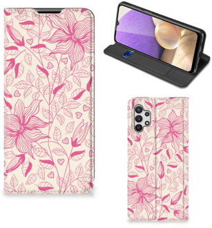 B2Ctelecom Magnet Case Samsung Galaxy A32 5G Telefoon Hoesje Roze Bloemen