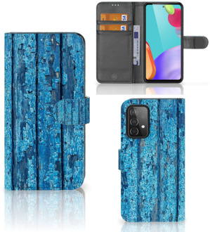 B2Ctelecom Magnet Case Samsung Galaxy A52 Telefoonhoesje Wood Blue Hout Blauw