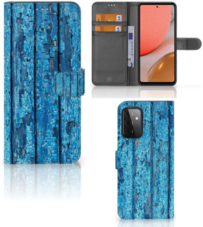 B2Ctelecom Magnet Case Samsung Galaxy A72 Telefoonhoesje Wood Blue