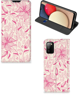 B2Ctelecom Magnet Case Samsung Galaxy M02s | A02s Telefoon Hoesje Roze Bloemen