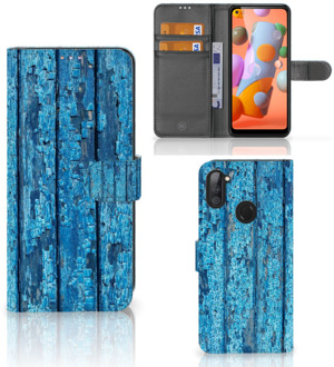 B2Ctelecom Magnet Case Samsung Galaxy M11 | A11 Telefoonhoesje Wood Blue