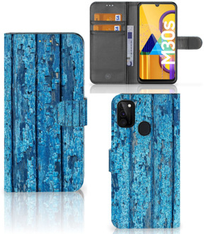 B2Ctelecom Magnet Case Samsung Galaxy M21 Telefoonhoesje Wood Blue