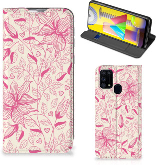 B2Ctelecom Magnet Case Samsung Galaxy M31 Telefoon Hoesje Roze Bloemen