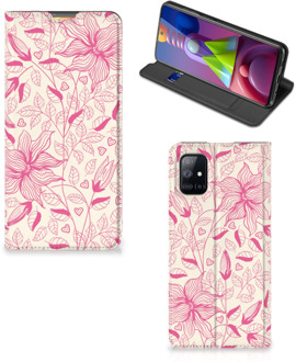 B2Ctelecom Magnet Case Samsung Galaxy M51 Telefoon Hoesje Roze Bloemen