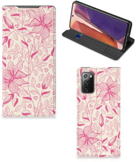 B2Ctelecom Magnet Case Samsung Galaxy Note20 Telefoon Hoesje Roze Bloemen