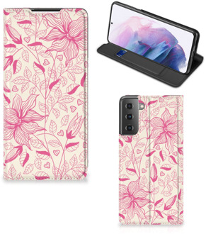 B2Ctelecom Magnet Case Samsung Galaxy S21 Plus Telefoon Hoesje Roze Bloemen