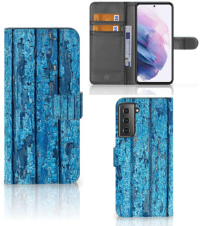 B2Ctelecom Magnet Case Samsung Galaxy S21 Plus Telefoonhoesje Wood Blue