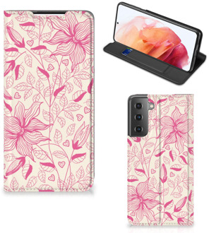 B2Ctelecom Magnet Case Samsung Galaxy S21 Telefoon Hoesje Roze Bloemen