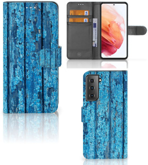 B2Ctelecom Magnet Case Samsung Galaxy S21 Telefoonhoesje Wood Blue