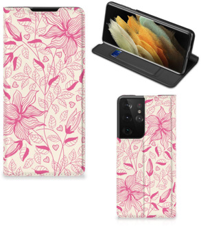 B2Ctelecom Magnet Case Samsung Galaxy S21 Ultra Telefoon Hoesje Roze Bloemen