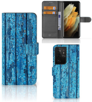 B2Ctelecom Magnet Case Samsung Galaxy S21 Ultra Telefoonhoesje Wood Blue