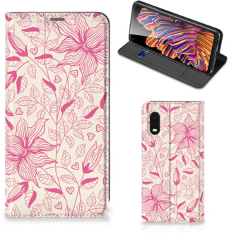 B2Ctelecom Magnet Case Samsung Xcover Pro Telefoon Hoesje Roze Bloemen