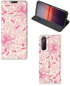 B2Ctelecom Magnet Case Sony Xperia 5 II Telefoon Hoesje Roze Bloemen