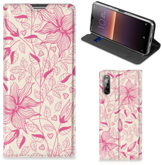 B2Ctelecom Magnet Case Sony Xperia L4 Telefoon Hoesje Roze Bloemen