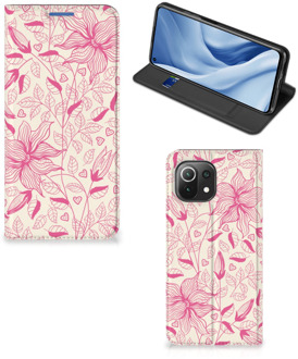 B2Ctelecom Magnet Case Xiaomi Mi 11 Lite Telefoon Hoesje Roze Bloemen