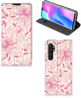 B2Ctelecom Magnet Case Xiaomi Mi Note 10 Lite Telefoon Hoesje Roze Bloemen