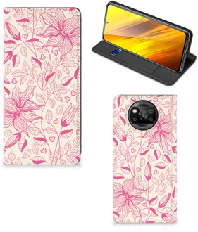 B2Ctelecom Magnet Case Xiaomi Poco X3 Telefoon Hoesje Roze Bloemen