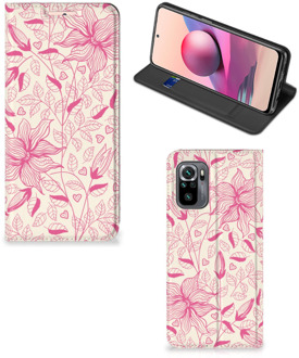 B2Ctelecom Magnet Case Xiaomi Redmi Note 10 4G | 10S Telefoon Hoesje Roze Bloemen