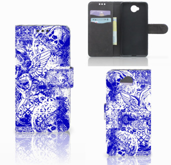 B2Ctelecom Microsoft Lumia 650 Uniek Wallet Book Case Hoesje Angel Skull Blue