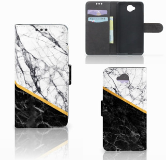 B2Ctelecom Microsoft Lumia 650 Uniek Wallet Book Case Hoesje Marble White Black