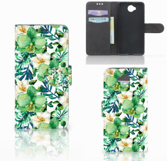 B2Ctelecom Microsoft Lumia 650 Uniek Wallet Book Case Hoesje Orchidee Groen