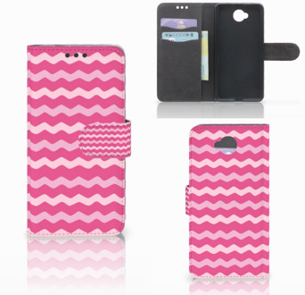 B2Ctelecom Microsoft Lumia 650 Uniek Wallet Book Case Hoesje Waves Pink