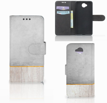 B2Ctelecom Microsoft Lumia 650 Uniek Wallet Book Case Hoesje Wood Concrete