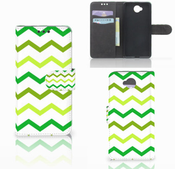 B2Ctelecom Microsoft Lumia 650 Uniek Wallet Book Case Hoesje Zigzag Groen