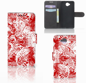 B2Ctelecom Microsoft Lumia 650 Wallet Book Case Hoesje Design Angel Skull Red