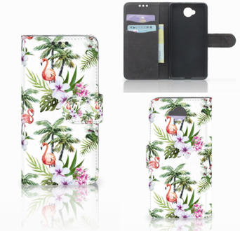 B2Ctelecom Microsoft Lumia 650 Wallet Book Case Hoesje Design Flamingo Palms