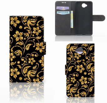 B2Ctelecom Microsoft Lumia 650 Wallet Book Case Hoesje Design Gouden Bloemen