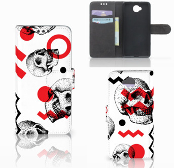 B2Ctelecom Microsoft Lumia 650 Wallet Book Case Hoesje Design Skull Red