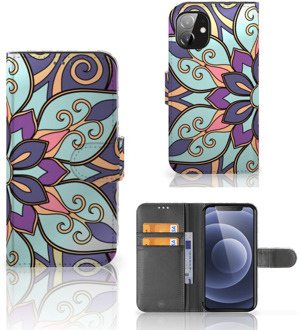 B2Ctelecom Mobiel Bookcase Apple iPhone 12 Mini Smartphone Hoesje Purple Flower