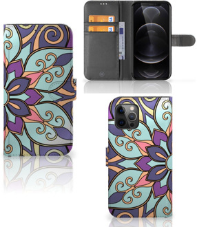 B2Ctelecom Mobiel Bookcase Apple iPhone 12 Pro Max Smartphone Hoesje Purple Flower