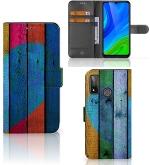 B2Ctelecom Mobiel Bookcase Huawei P Smart 2020 Smartphone Hoesje Wood Heart