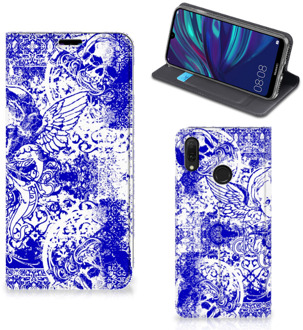 B2Ctelecom Mobiel BookCase Huawei Y7 hoesje Y7 Pro (2019) Angel Skull Blue