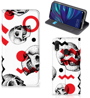 B2Ctelecom Mobiel BookCase Huawei Y7 hoesje Y7 Pro (2019) Skull Rood